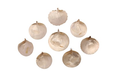 Lot 145 - A COLLECTION OF EIGHT 19TH CENTURY JERUSALEM MOTHER OF PEARL CARVED SHELLS OF RELIGIOUS THEME