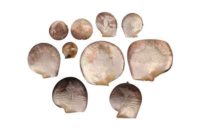 Lot 152 - A COLLECTION OF TEN 19TH CENTURY FRENCH CARVED OYSTER SHELLS
