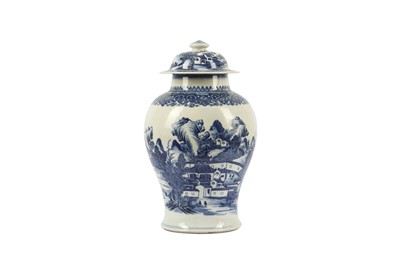 Lot 445 - A CHINESE BLUE AND WHITE BALUSTER 'LANDSCAPE' JAR AND COVER.