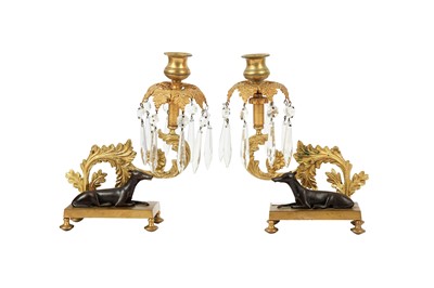 Lot 58 - A PAIR OF REGENCY GILT BRONZE AND PATINATED BRONZE CANDLESTICKS