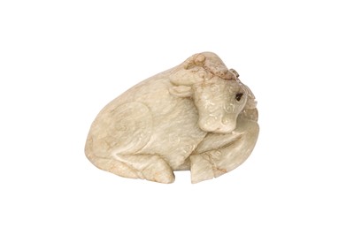 Lot 339 - A CHINESE PALE CELADON JADE 'BUFFALO' CARVING.