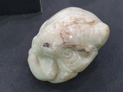 Lot 20 - A CHINESE PALE CELADON JADE 'BUFFALO' CARVING.