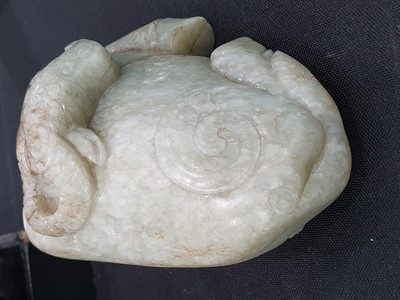 Lot 309 - A CHINESE PALE CELADON JADE 'BUFFALO' CARVING.