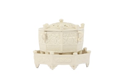 Lot 449 - A CHINESE BLANC-DE-CHINE OCTAGONAL INCENSE BURNER, COVER AND STAND.