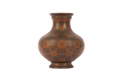 Lot 377 - A SILVER-INLAID BRONZE VASE.