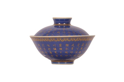 Lot 425 - A CHINESE POWDER-BLUE GILT-DECORATED BOWL AND COVER.