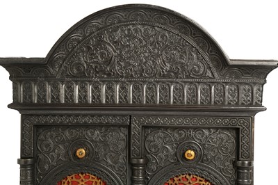 Lot 634 - AN ALHAMBRA-STYLE CAST-IRON SAFE WALL CABINET WITH A SECRET LOCK