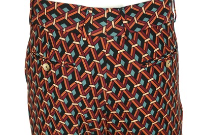 Lot 14 - Gucci Burgundy Silk Geometric Print Trouser - Size 44