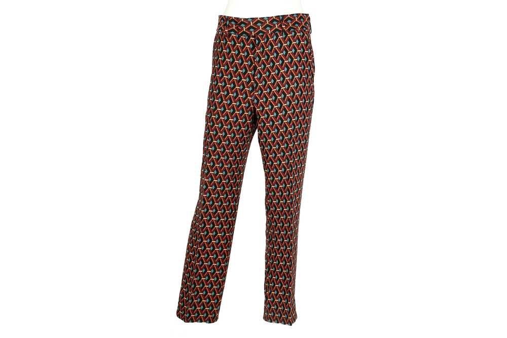 Lot 14 - Gucci Burgundy Silk Geometric Print Trouser - Size 44
