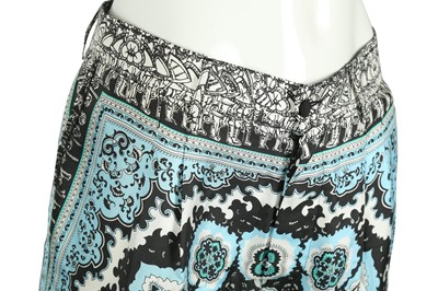 Lot 61 - Dolce & Gabbana Blue Silk Scarf Print Trouser - Size 44