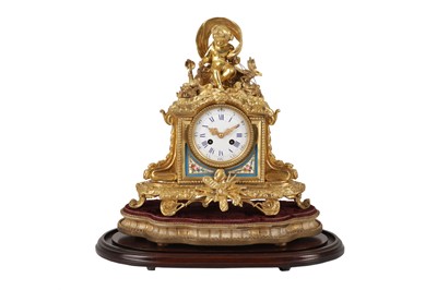 Lot 234 - A FRENCH GILT METAL AND SEVRES STYLE PORCELAIN MOUNTED CLOCK, LATE 19TH CENTURY