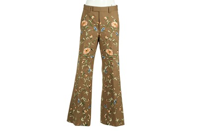 Lot 115 - Gucci Brown Floral Twill Flare Trouser - Size 44