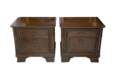 Lot 1062 - A PAIR OF CONTEMPORARY DARK HARDWOOD BEDSIDE CHESTS, 21ST CENTURY