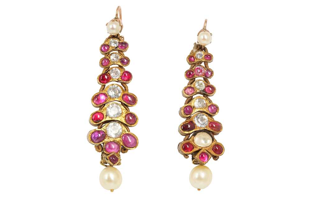 Lot 361 - A PAIR OF RUBY AND SPINEL-ENCRUSTED EARRINGS