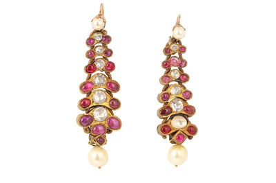 Lot 361 - A PAIR OF RUBY AND SPINEL-ENCRUSTED EARRINGS