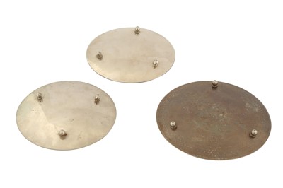 Lot 317 - THREE TOLEDO SILVER AND GOLD-DAMASCENED STEEL SAUCERS
