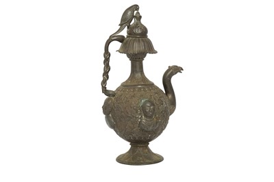 Lot 462 - A COPPER ALLOY REPOUSSÉ EWER WITH FIGURAL DECORATION