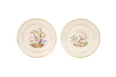Lot 376 - TWO EUROPEAN-DECORATED 'BIRDS' DISHES.