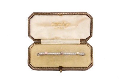 Lot 1 - A pearl, conch pearl and diamond bar brooch, circa 1920