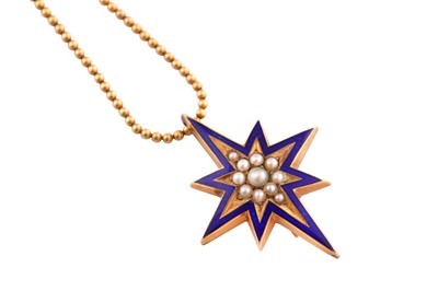 Lot 706 - AN ENAMEL AND SEED PEARL PENDANT NECKLACE, CIRCA 1900