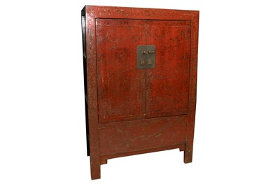 Lot 472 - A CHINESE RED LACQUERED MARRIAGE CABINET, 20TH CENTURY