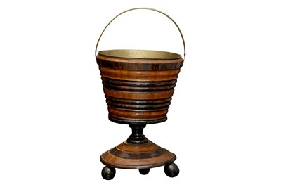 Lot 228 - A DUTCH FRUITWOOD AND FAUX TORTOISESHELL PEAT/STOVE BUCKET, 19TH CENTURY