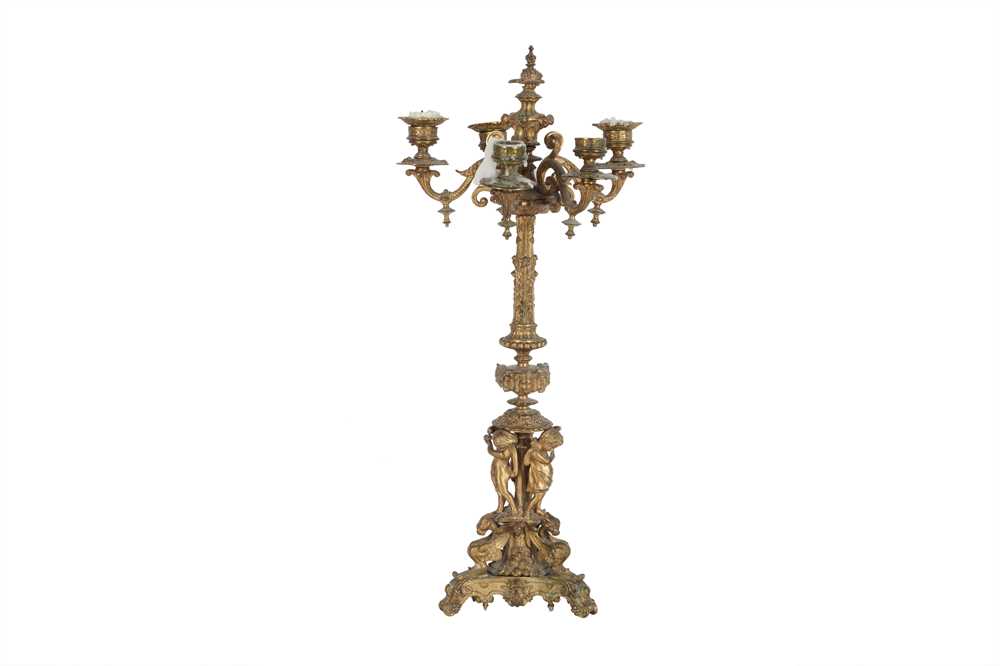 Lot 291 - A FRENCH GILT BRONZE FIVE LIGHT CANDELABRA, 19TH CENTURY