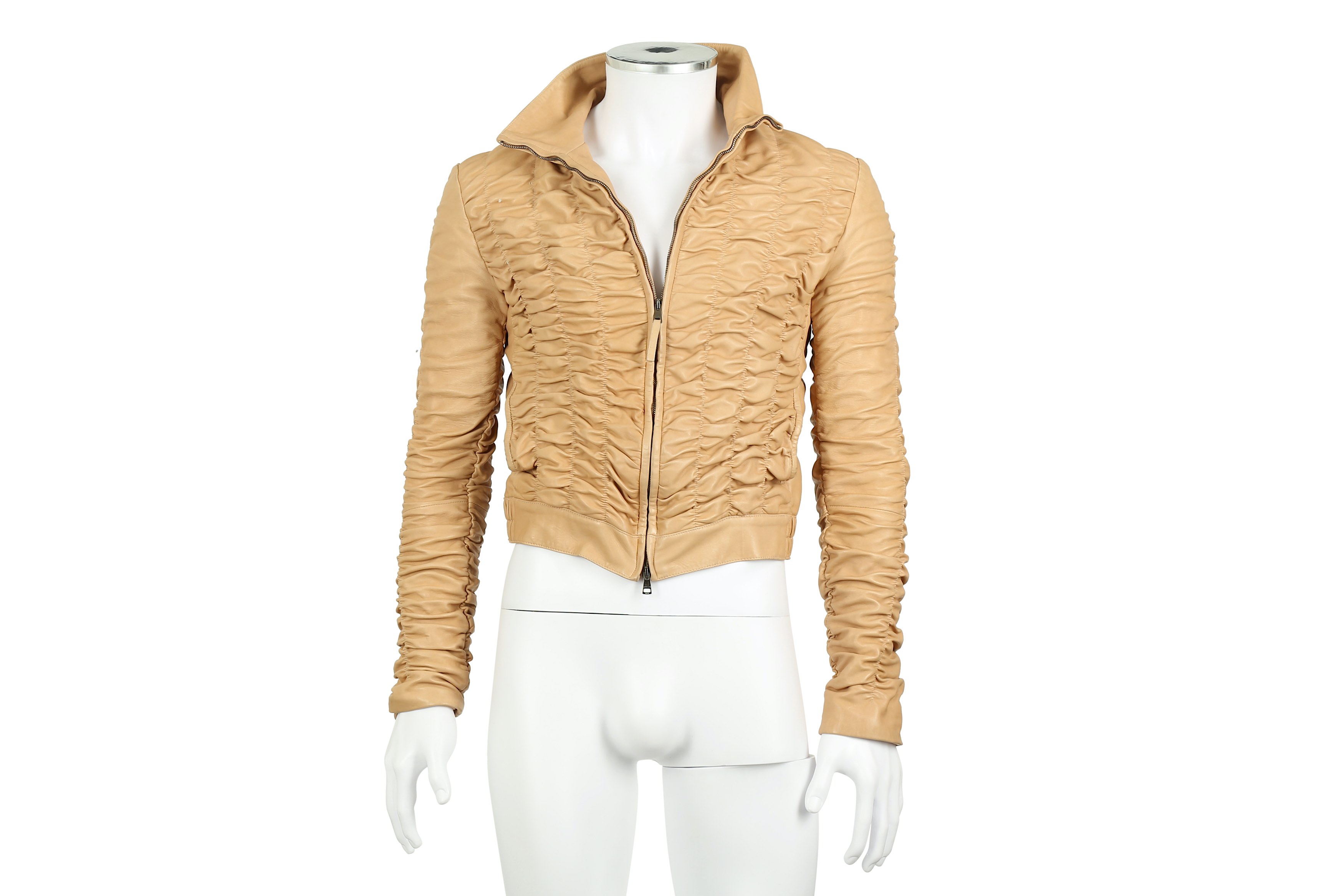 Lot 165 - Gucci Beige Ruched Cropped Leather Jacket