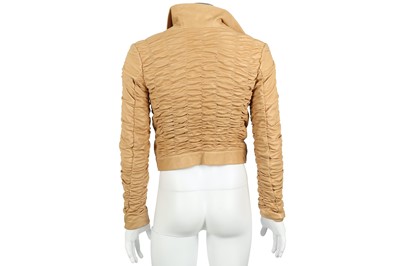 Lot 165 - Gucci Beige Ruched Cropped Leather Jacket - Size 44