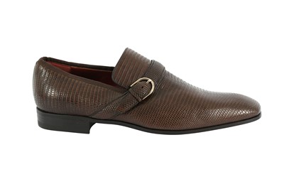 Lot 132 - Gucci Brown Lizard Slip On Buckle Loafer - Size 40