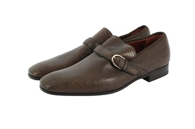 Lot 132 - Gucci Brown Lizard Slip On Buckle Loafer - Size 40