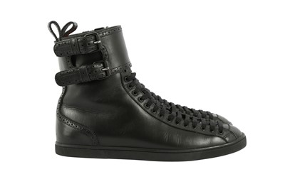 Lot 245 - Christian Louboutin Black Buckle High Top Trainer - Size 41