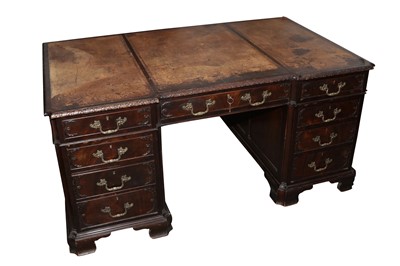 Lot 239 - AN INVERTED BREAKFRONT MAHOGANY PEDESTAL DESK, EARLY 20TH CENTURY