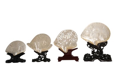 Lot 157 - A COLLECTION OF FOUR 19TH CENTURY CHINESE PEARL SHELL CARVINGS, QING DYNASTY