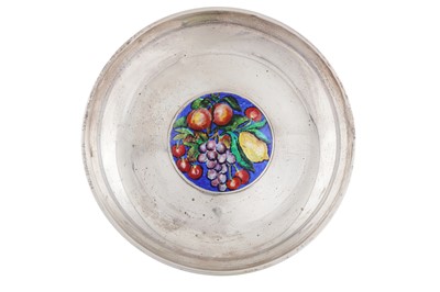 Lot 901 - A MID-20TH CENTURY UNMARKED SILVER AND ENAMEL FRUIT BOWL, PROBABLY SOUTH AMERICAN DATED 1964