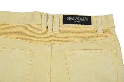 Lot 187 - Balmain Pale Yellow Biker Jeans - Size 28