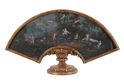 Lot 284 - A CONTINENTAL PAINTED FAN LEAF, 18TH CENTURY