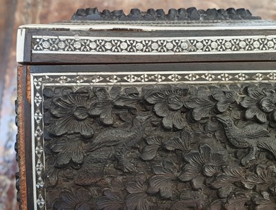 Lot 91 - A CEYLONESE EXPORT CARVED WOOD AND IVORY STATIONERY BOX, KANDY, LATE 19TH CENTURY