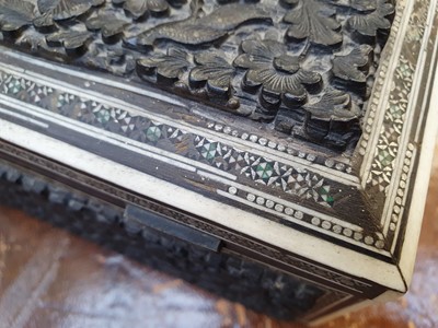 Lot 91 - A CEYLONESE EXPORT CARVED WOOD AND IVORY STATIONERY BOX, KANDY, LATE 19TH CENTURY