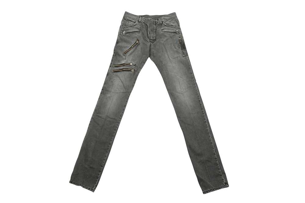 Lot 46 - Balmain Grey Distressed Biker Jeans - Size 28