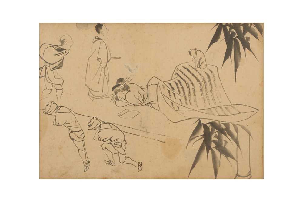 Lot 557 - A JAPANESE INK DRAWING.