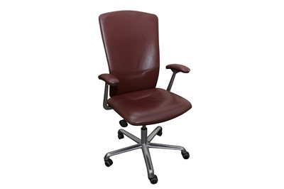 Lot 1072 - A CONTEMPORARY BURGUNDY LEATHER ADJUSTABLE OFFICE CHAIR