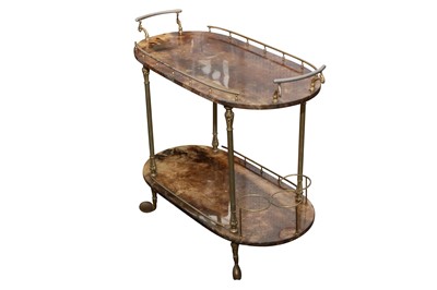 Lot 1023 - A CONTINENTAL OVAL LACQUERED DRINKS TROLLEY, MID 20TH CENTURY