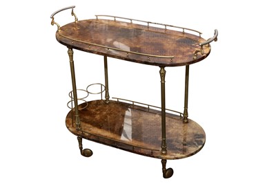 Lot 1023 - A CONTINENTAL OVAL LACQUERED DRINKS TROLLEY, MID 20TH CENTURY