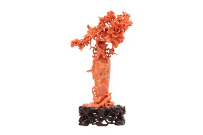 Lot 2 - A CHINESE CORAL 'VASE' CARVING.