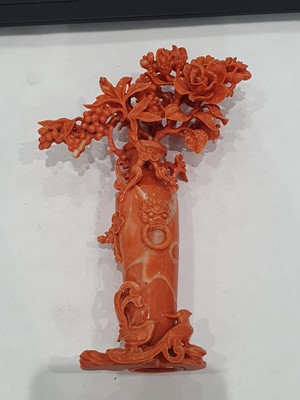Lot 2 - A CHINESE CORAL 'VASE' CARVING.