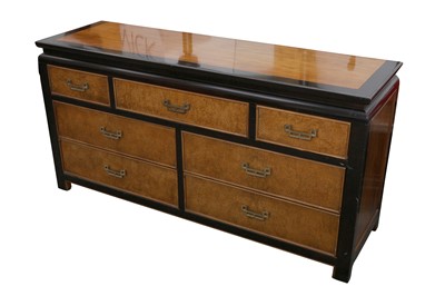 Lot 247 - A CHINESE STYLE WALNUT AND EBONISED SIDEBOARD, LATE 20TH CENTURY