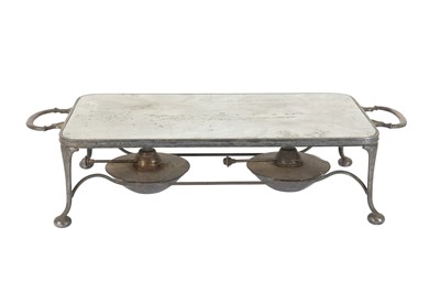 Lot 43 - A 20TH CENTURY SILVER PLATED (EPNS) TWIN HANDLED BURNER STAND, ASPREY AND CO
