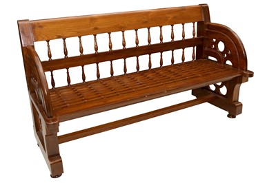 Lot 635 - A GOTHIC REVIVAL HARDWOOD BENCH, LATE 20TH CENTURY