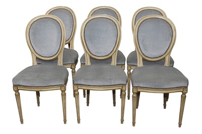 Lot 264 - A SET OF SIX FRENCH LOUIS XVI STYLE DINING CHAIRS, 20TH CENTURY